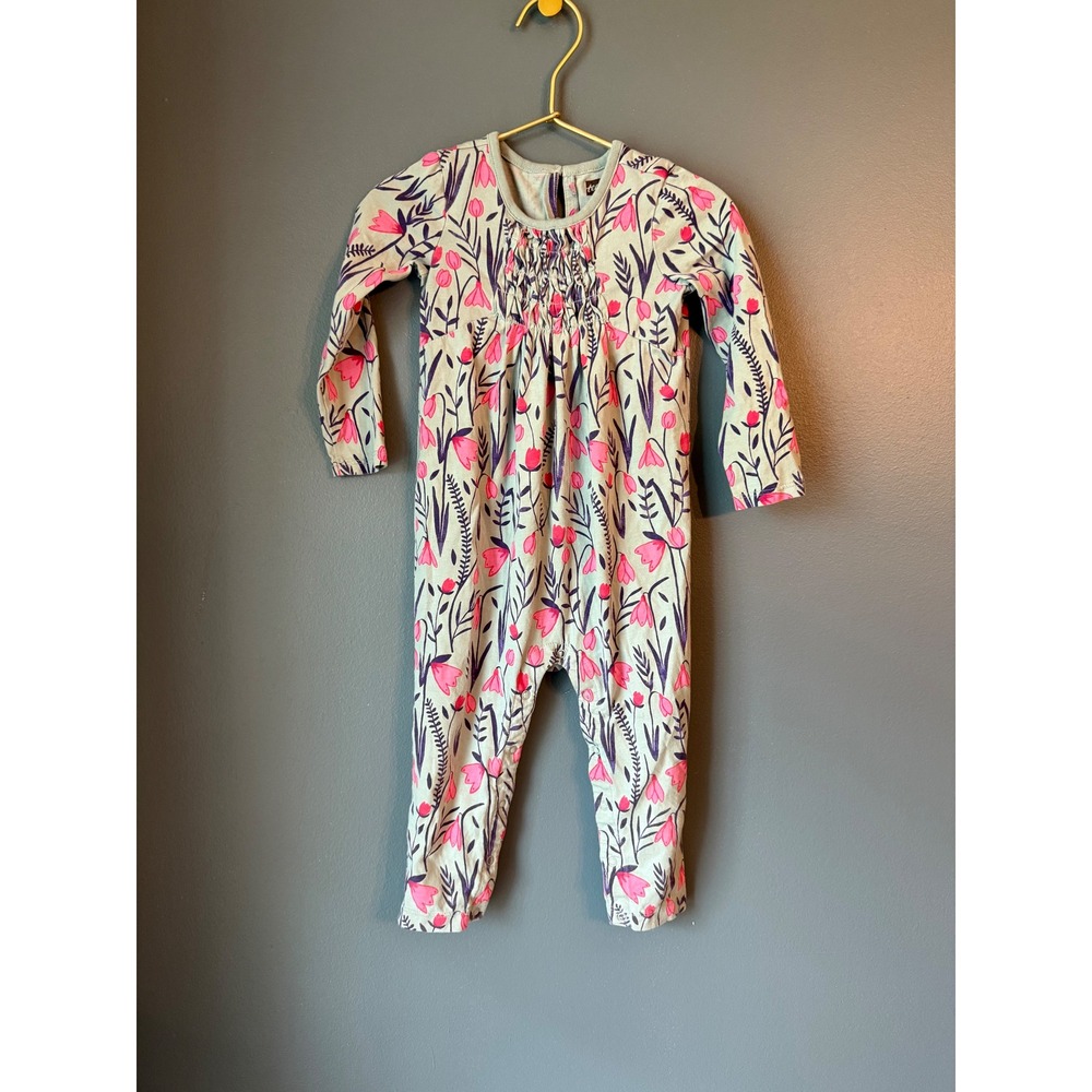 Tea Collection Girls Floral Tulip Smocked Romper Pink 18-24 Months
